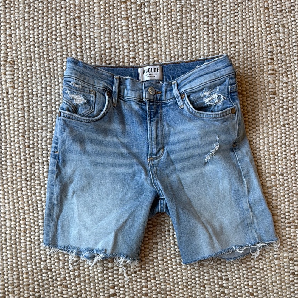 AGOLDE Light Wash Distressed Denim Shorts